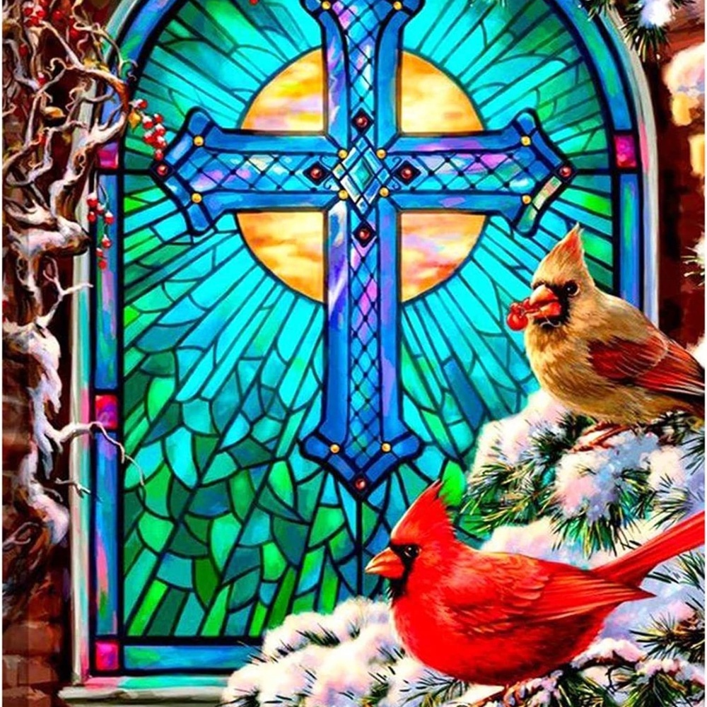 Diamond Painting (Dotting) Kit- Cardinal Cross 11x15" Round Drills